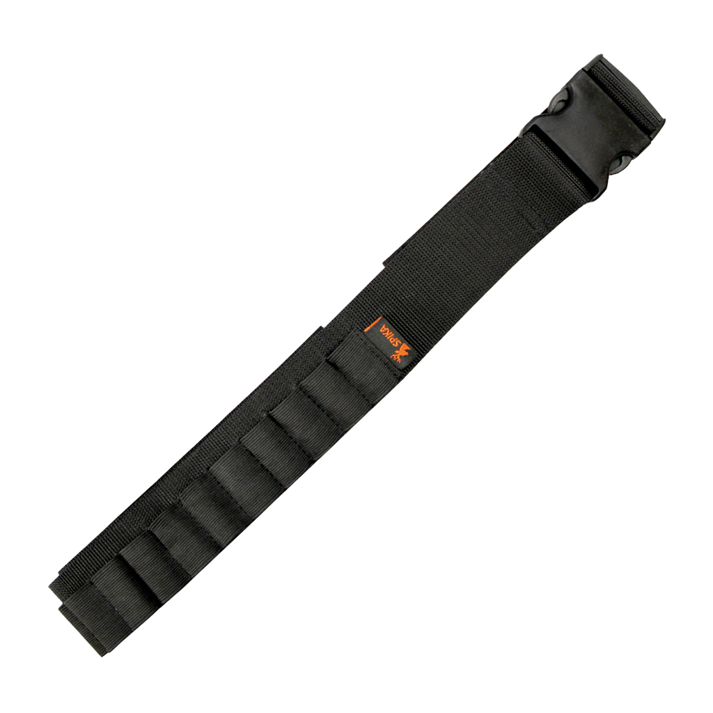 Spika shotgun ammo belt in black webbing with sewn cartridge loops and quick-release buckle