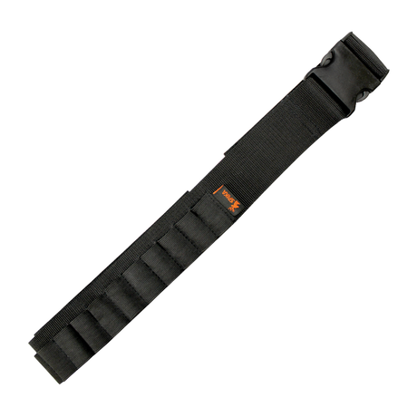 Spika shotgun ammo belt in black webbing with sewn cartridge loops and quick-release buckle