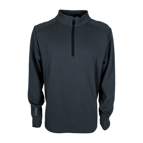 Spika GO Belay men's quarter-zip jumper in slate, front view with black zip and SPIKA cuff logo