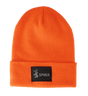 Spika Summit adult cuffed knit beanie in Blaze Orange with black Spika deer logo patch