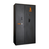Spika SDD double door 9-gun safe, Category A/B, black with orange logo, three-quarter view