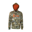 Spika GO Classic men's hoodie in Biarri Camo, front view with orange hood lining and SPIKA logo