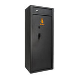 Spika S4 base range 15-gun safe, Category A/B, black with orange logo, three-quarter view