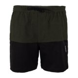 Spika Mako youth shorts in Olive/Black, front view with drawcord elastic waist and colour-block panels