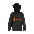 Spika GO Classic boys' hoodie in black, front view with orange stag SPIKA logo and kangaroo pocket