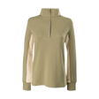 Spika GO AVP women's half-zip top in olive, front view with contrast cream side panels