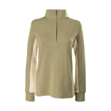 Spika GO AVP women's half-zip top in olive, front view with contrast cream side panels