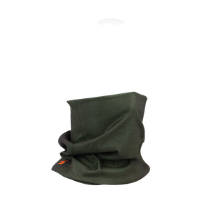 Spika Revolution adult neck gaiter in Olive shown on a mannequin bunched at the neck