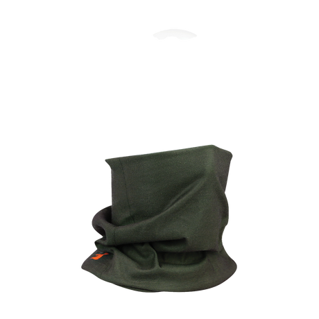 Spika Revolution adult neck gaiter in Olive shown on a mannequin bunched at the neck