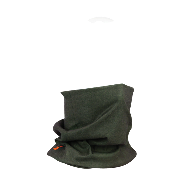 Spika Revolution adult neck gaiter in Olive shown on a mannequin bunched at the neck