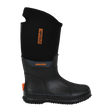 Spika Bruzer women's gumboot in black with tall neoprene upper and orange Spika tag, side view