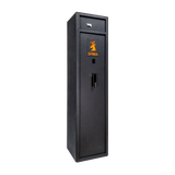 Spika S2 medium 8-gun safe, Category A/B, black with orange logo, front three-quarter view