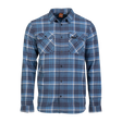 Spika men's flannel check shirt in Blue/Black plaid with twin flap chest pockets, front view