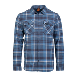 Spika men's flannel check shirt in Blue/Black plaid with twin flap chest pockets, front view