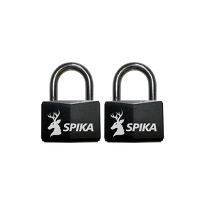 Spika P20 padlocks, two black padlocks with steel shackles and white Spika logo