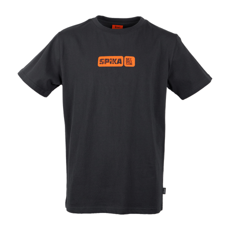 Spika Etched youth t-shirt in Graphite with orange Spika box logo on the chest, front view