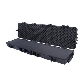 Spika double firearm case in black plastic, open showing egg-crate foam interior