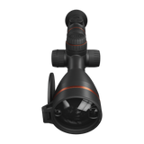 ThermTec Oryx 650L thermal tube scope, front end-on view of large objective lens and rangefinder