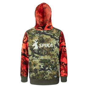 Spika GO Classic V2 kids' hoodie in Biarri Blaze, front view with blaze sleeves and white SPIKA logo