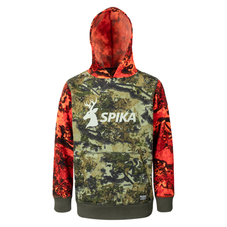Spika GO Classic V2 kids' hoodie in Biarri Blaze, front view with blaze sleeves and white SPIKA logo