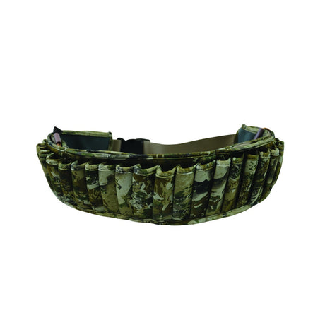 Spika neoprene shotgun ammo belt in camo with a row of cartridge loops and adjustable buckle strap