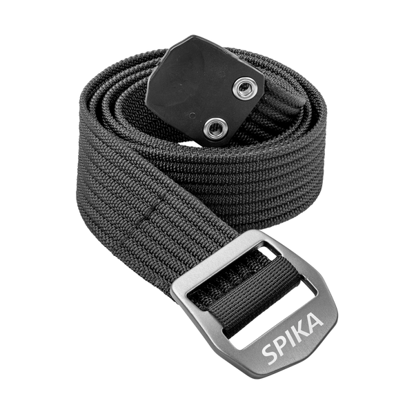 Spika Ranger Mk2 adult belt in Black, coiled webbing with grey alloy SPIKA buckle and end tip