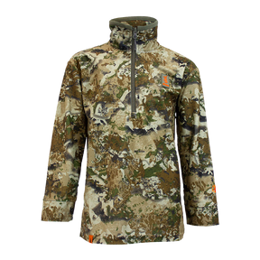 Spika Tracker kids' long sleeve half-zip hunting shirt in Biarri Camo, front view