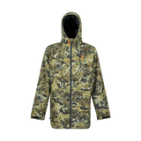 Spika Scout men's waterproof hooded hunting jacket in Biarri Camo, front view with full zip