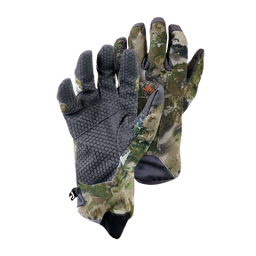 Spika Revolution men's hunting gloves in Biarri Camo, pair showing grippy palm and back of hand