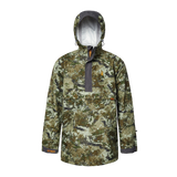 Spika Buckland men's waterproof hunting smock in Biarri Camo with hood up and half zip, front view