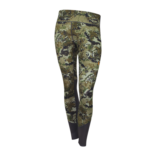Spika Echo women's activewear leggings in Biarri Camo with charcoal lower panels, front view