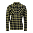 Spika men's flannel check shirt in Moss Green and black buffalo check with flap chest pockets, front