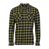 Spika men's flannel check shirt in Moss Green and black buffalo check with flap chest pockets, front