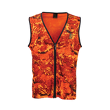 Spika Ranger adult hunting vest in Biarri Blaze orange camo, front view with full-length zip