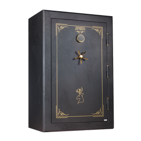 Spika SFB2 extra large fire resistant 39-gun safe with keypad and brass handle, three-quarter view