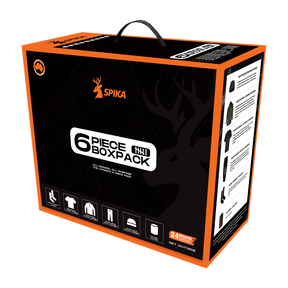 Spika men's 6 Piece Box Pack in black and orange gift box with stag logo and contents icons
