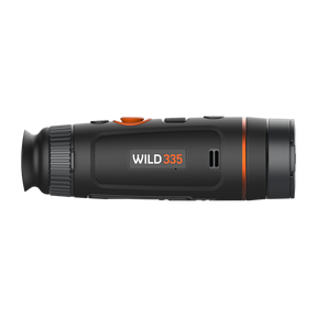 ThermTec Wild 335 thermal monocular, side profile showing the Wild 335 model badge