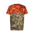 Spika Trail kids' T-shirt in Biarri Blaze, front view with blaze orange upper and camo lower body