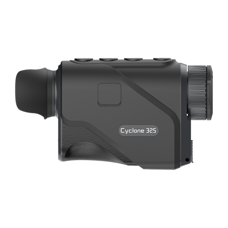 ThermTec Cyclone 325 thermal monocular in dark grey, side profile with Cyclone 325 model label