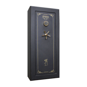 Spika SCH1-W premium 18-gun safe for WA Level 2 with keypad and brass handle, three-quarter view