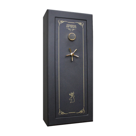 Spika SCH1-W premium 18-gun safe for WA Level 2 with keypad and brass handle, three-quarter view