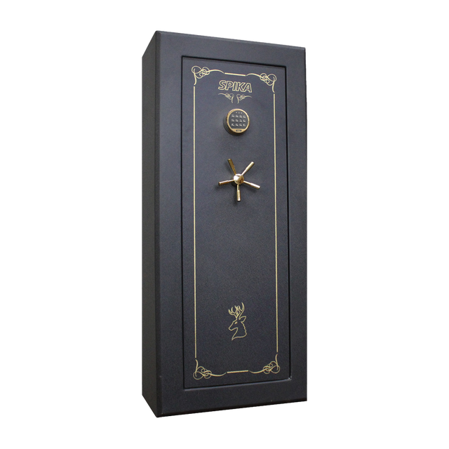 Spika SCH1-W premium 18-gun safe for WA Level 2 with keypad and brass handle, three-quarter view