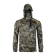 Spika Bandit men's lightweight hunting hoodie in Biarri Camo, front view with face mask hood up