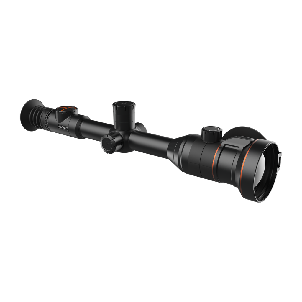 ThermTec Ares 360 2.0 thermal tube scope in black, three-quarter front view with large objective lens