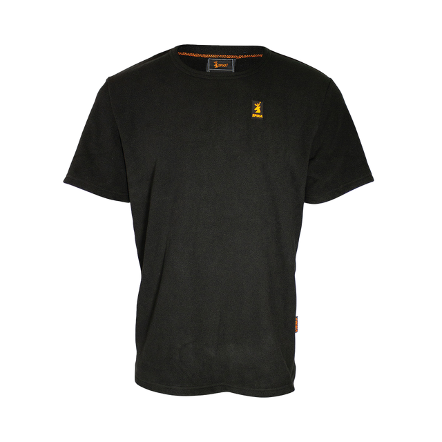 Spika Alpine men's fleece t-shirt in black with small embroidered chest logo, front view
