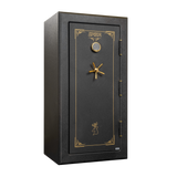 Spika SPFB large premium 22-gun safe with keypad and brass handle, three-quarter view