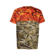Spika Trail men's hunting T-shirt in Biarri Blaze, front view with blaze orange upper and camo body