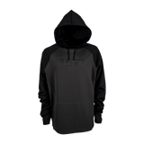 Spika GO Scuba men's hoodie in slate and black, front view with black raglan sleeves and hood