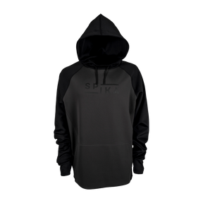 Spika GO Scuba men's hoodie in slate and black, front view with black raglan sleeves and hood