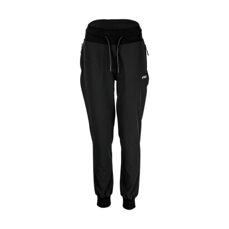 Spika GO Casual women's jogger pants in black, front view with ribbed waistband and drawcord